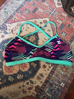 TYR Multicolor Chevron-Print Sports Bra with Teal Trim